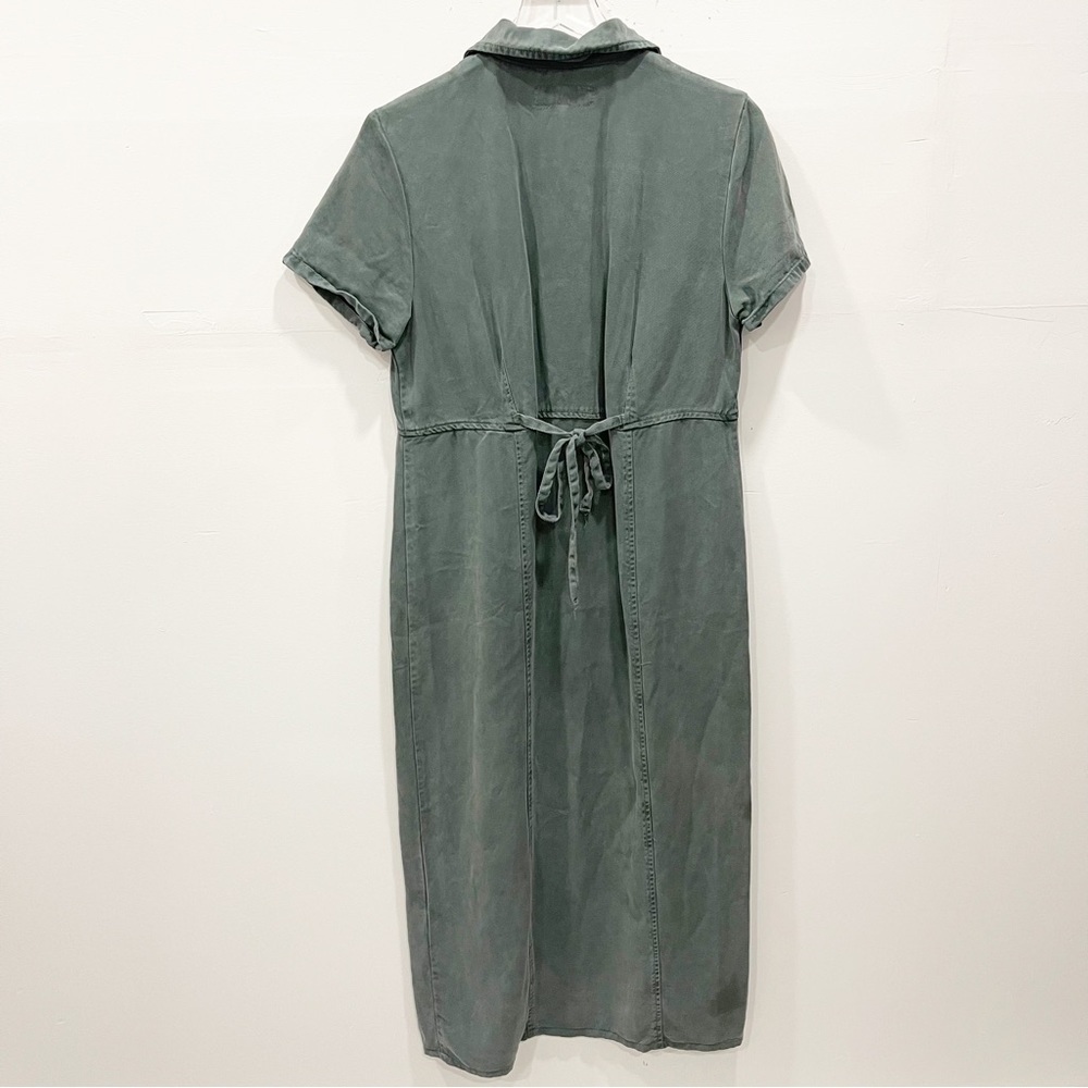 Action Wear USA Military Green Midi Dress Side Slit Small Button Front - Picture 3 of 9